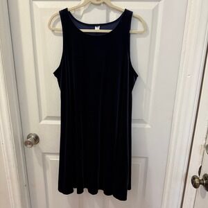 Old Navy Womens XL Velvet Velour Swing Dress Navy Blue Sleeveless Dark Romantic